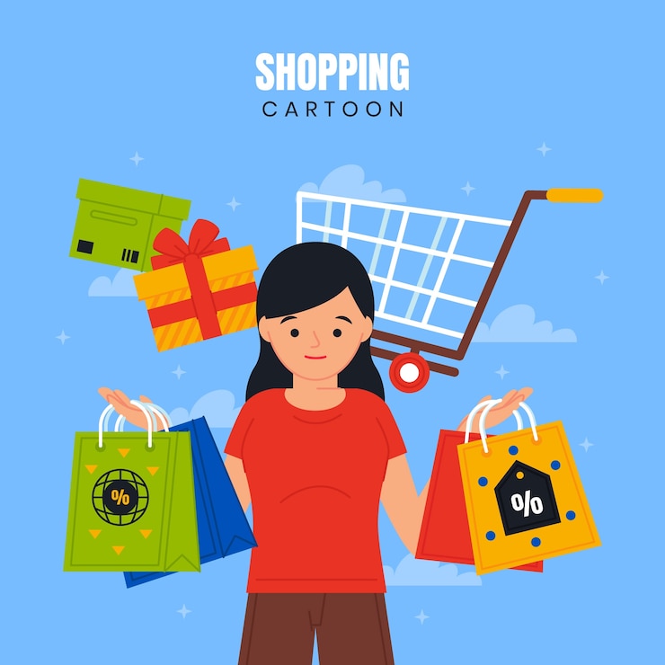 Vector Gratis ilustrasi kartun belanja digambar tangan