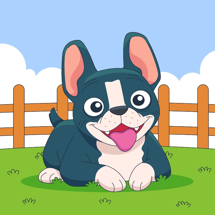 Vector Gratis ilustrasi kartun bulldog prancis yang digambar tangan
