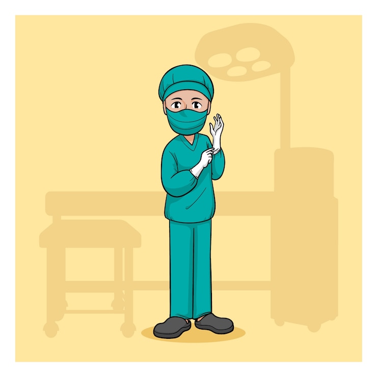 Vector Gratis ilustrasi kartun dokter bedah yang digambar tangan