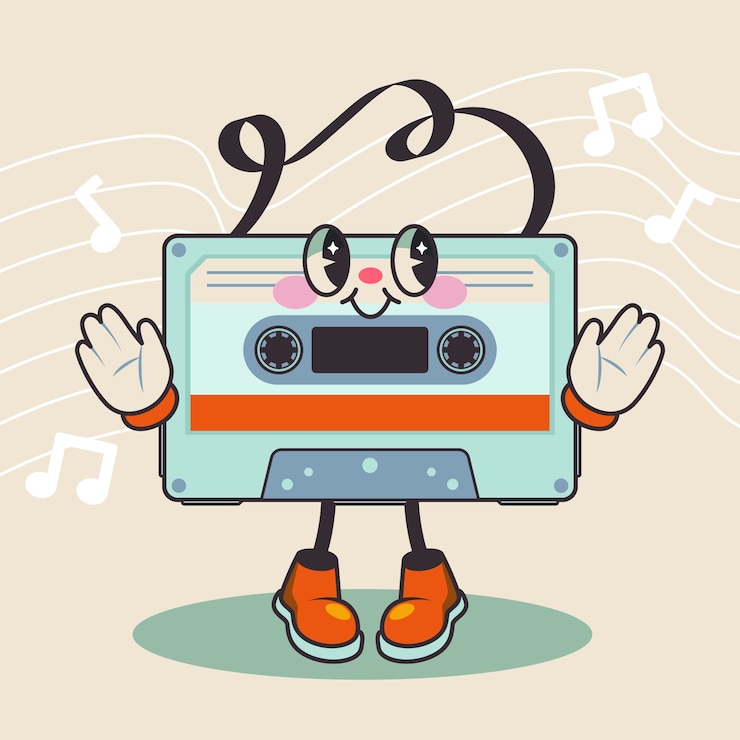 Vector Gratis ilustrasi kartun karakter musik retro digambar tangan