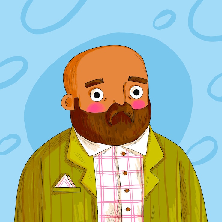 Vector Gratis ilustrasi kartun kepala botak yang digambar tangan