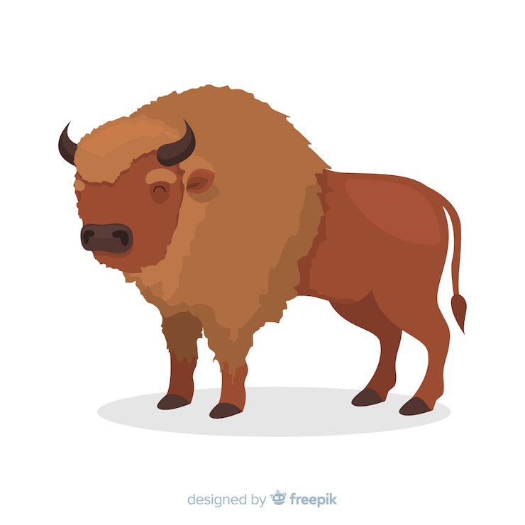 Vector Gratis ilustrasi kartun kerbau cokelat bertanduk