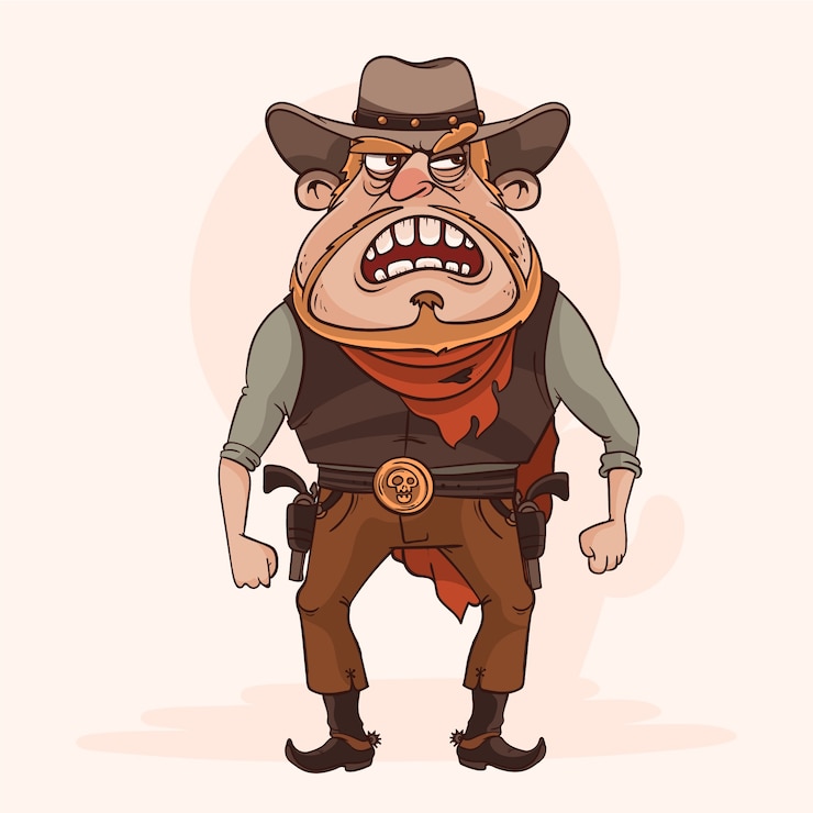 Vector Gratis ilustrasi kartun koboi digambar tangan