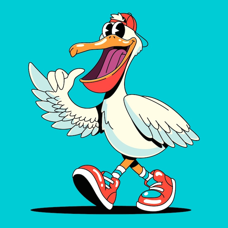 Vector Gratis ilustrasi kartun pelikan digambar tangan