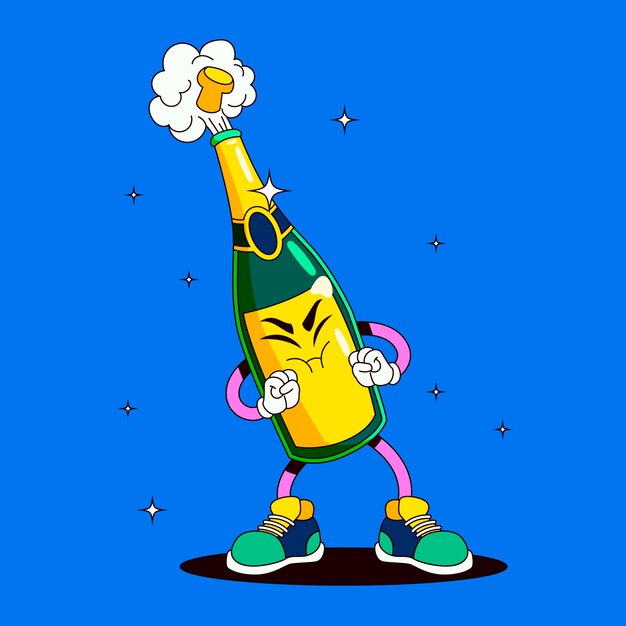 Ilustrasi kartun sampanye digambar tangan