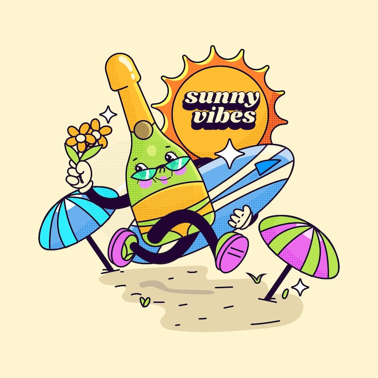 Vector Gratis ilustrasi kartun sampanye digambar tangan
