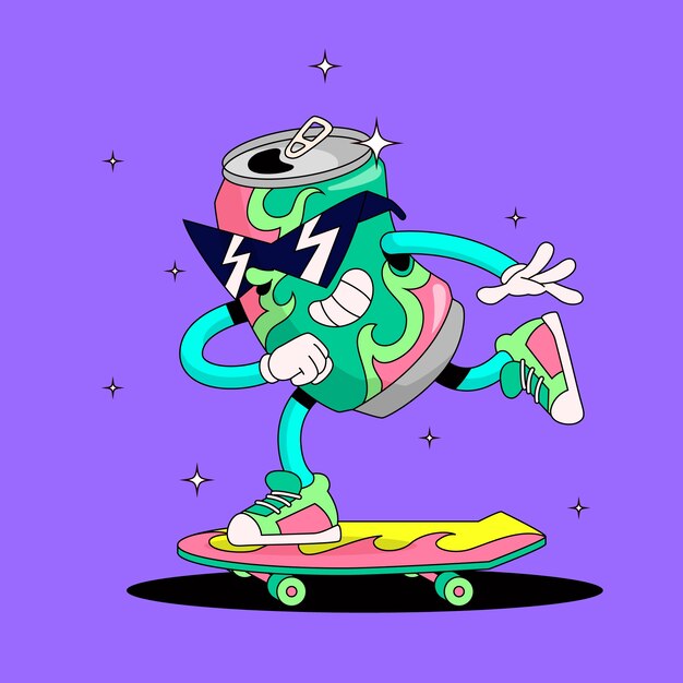 Ilustrasi kartun soda yang digambar tangan