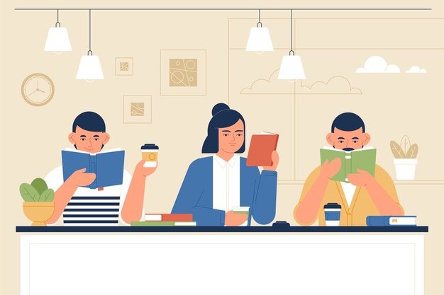 Ilustrasi klub buku desain datar