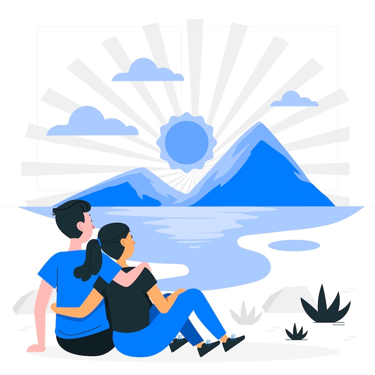 Vector Gratis ilustrasi konsep pasangan menyaksikan matahari terbenam