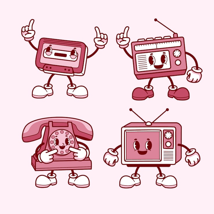 Vector Gratis ilustrasi konstruktor karakter kartun retro digambar tangan