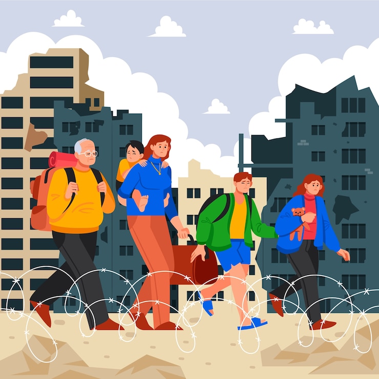 Vector Gratis ilustrasi krisis migrasi yang digambar tangan