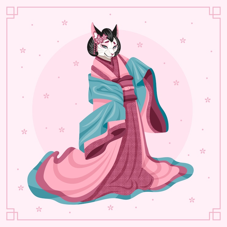 Vector Gratis ilustrasi kucing digambar tangan di jepang