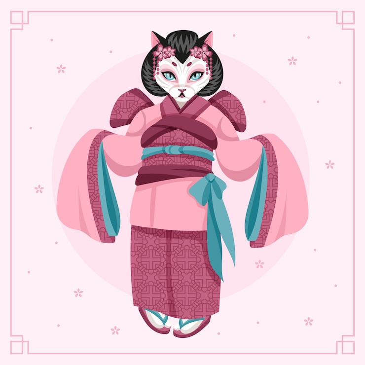 Vector Gratis ilustrasi kucing digambar tangan di jepang