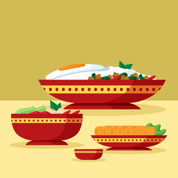 Vector Gratis ilustrasi makanan thailand desain datar digambar tangan