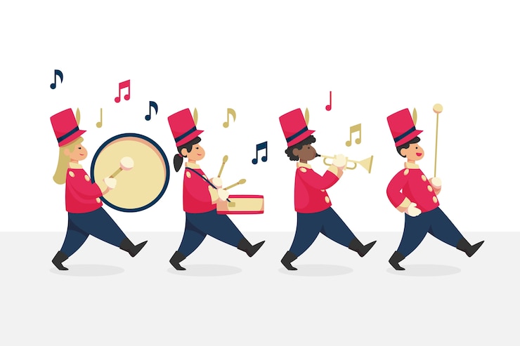 Vector Gratis ilustrasi marching band datar yang digambar tangan