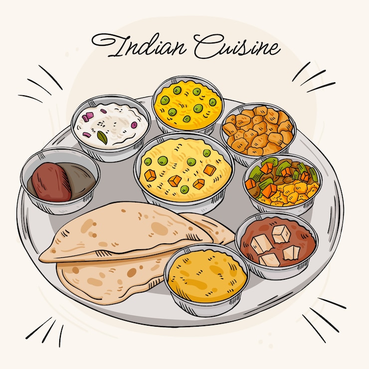 Vector Gratis ilustrasi masakan india yang digambar tangan