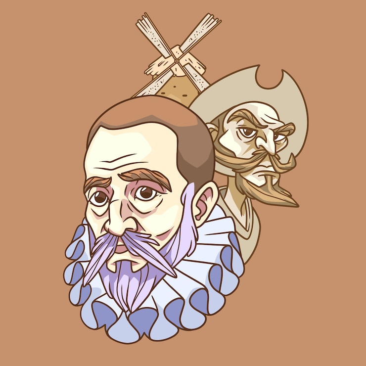 Vector Gratis ilustrasi miguel de cervantes digambar tangan