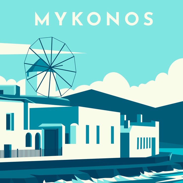 Vector Gratis ilustrasi mykonos digambar tangan