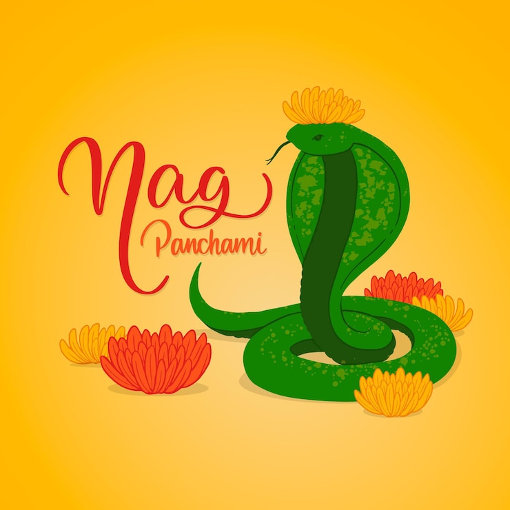 Vector Gratis ilustrasi nag panchami digambar tangan dengan teknik engraving