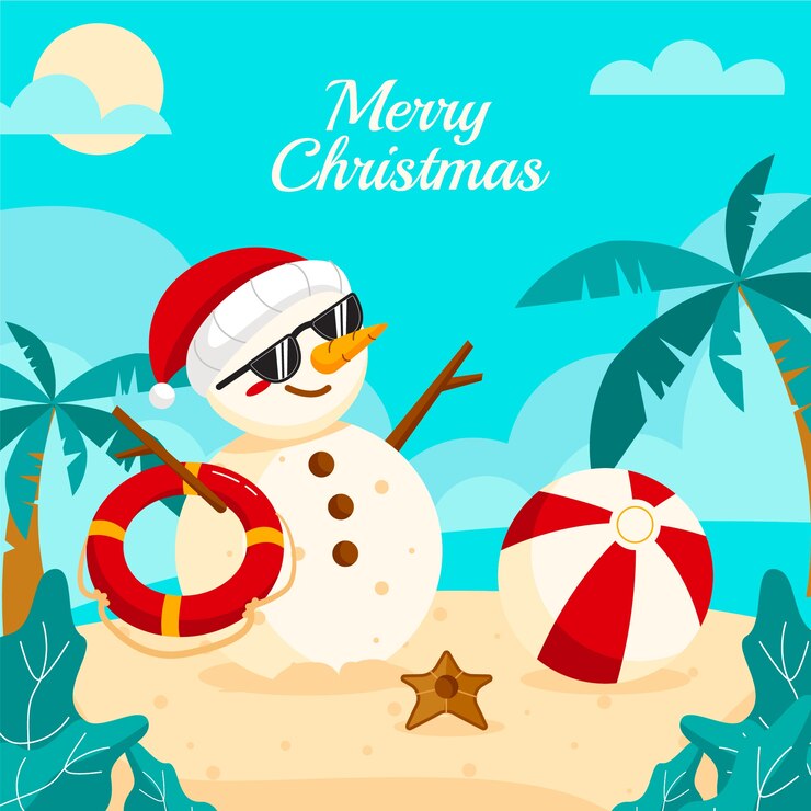 Vector Gratis ilustrasi natal musim panas datar digambar tangan