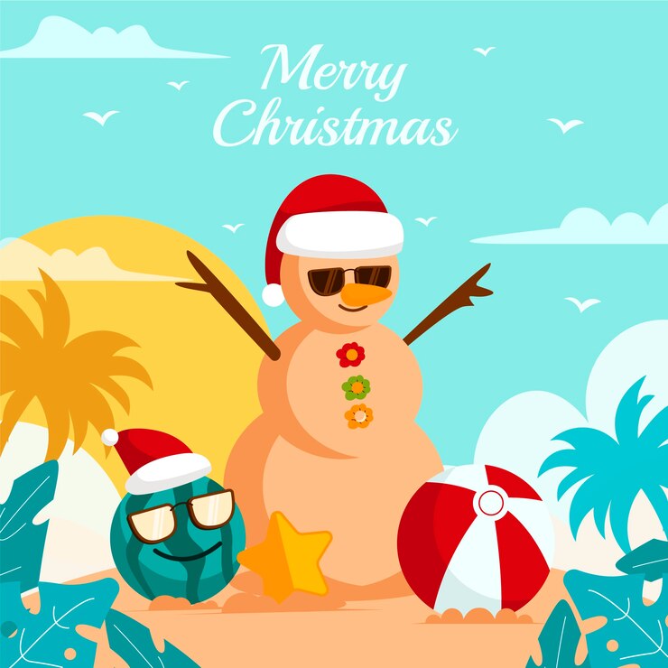 Vector Gratis ilustrasi natal musim panas datar digambar tangan