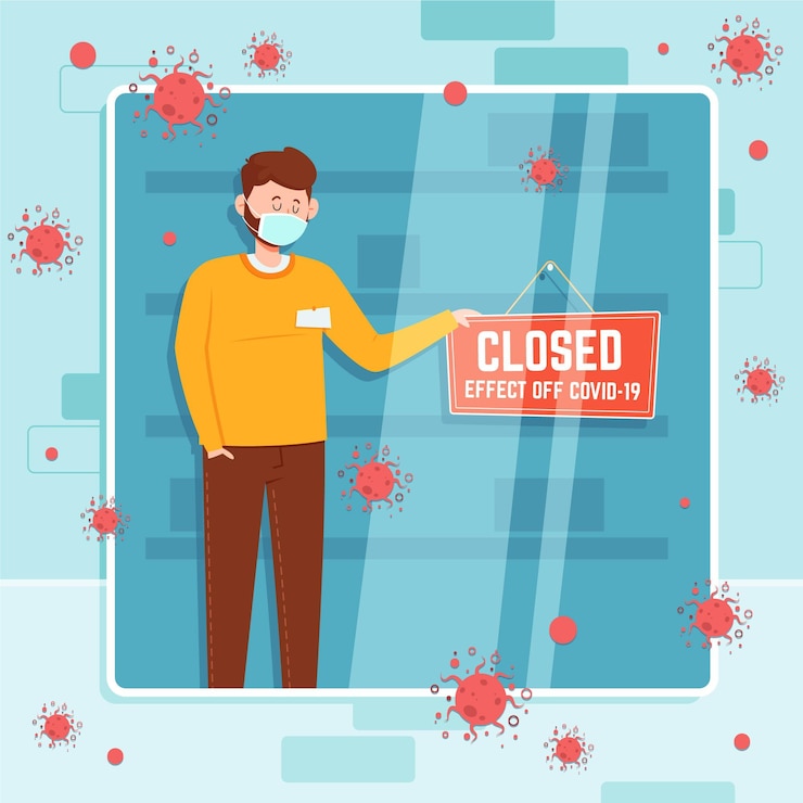 Vector Gratis ilustrasi orang datar organik menggantung papan tanda tutup karena virus corona