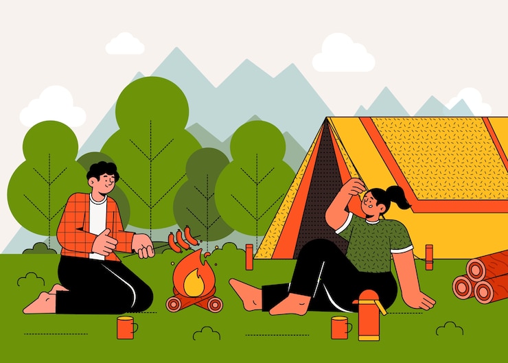 Vector Gratis ilustrasi orang-orang yang digambar tangan di hutan