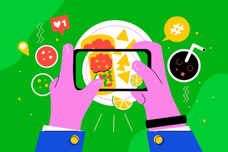 Vector Gratis ilustrasi orang yang digambar tangan sedang memotret makanan