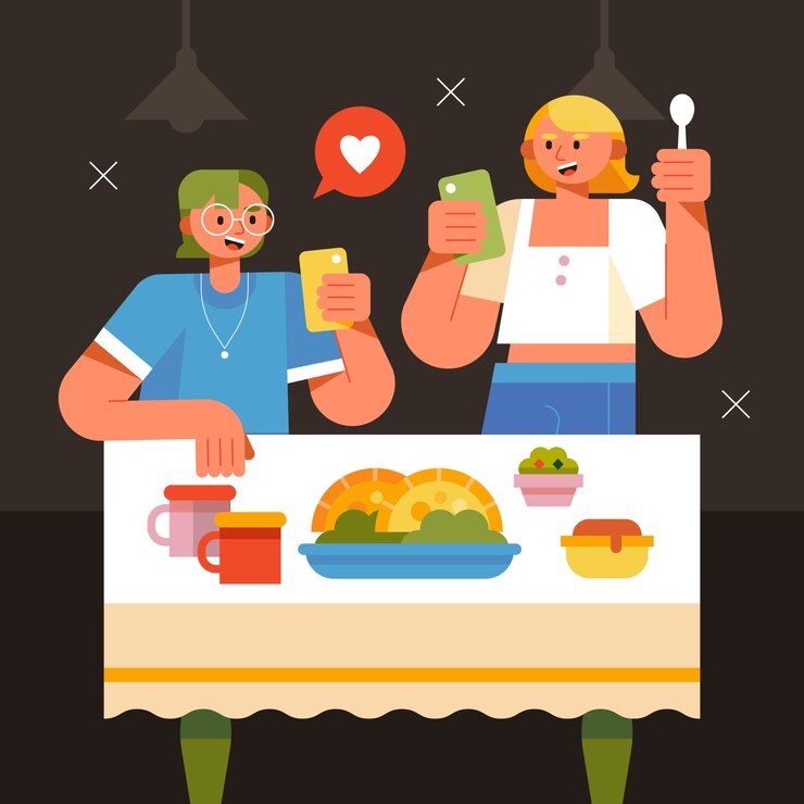 Vector Gratis ilustrasi orang yang digambar tangan sedang memotret makanan