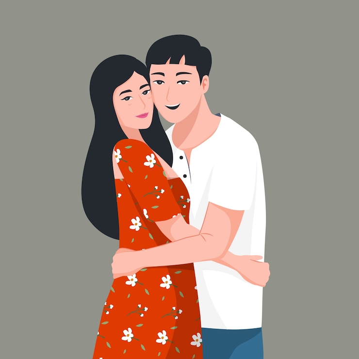 Vector Gratis ilustrasi pasangan asia digambar tangan