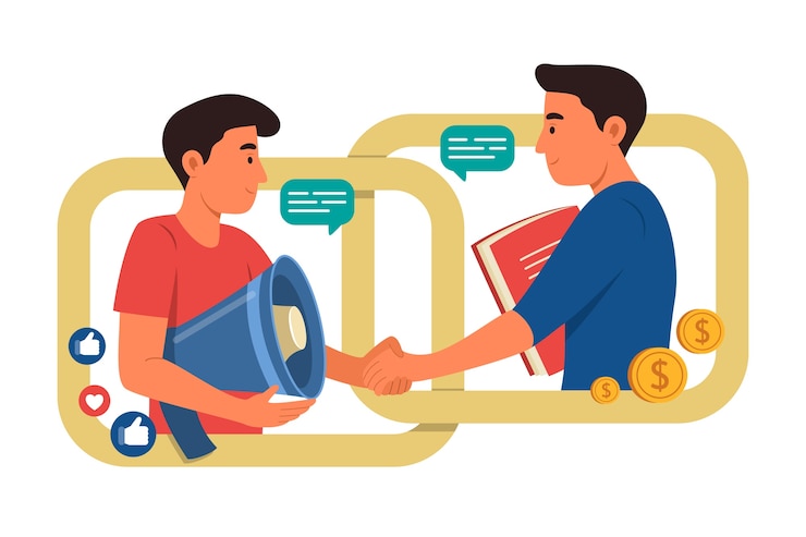 Vector Gratis ilustrasi pemasaran afiliasi desain datar digambar tangan