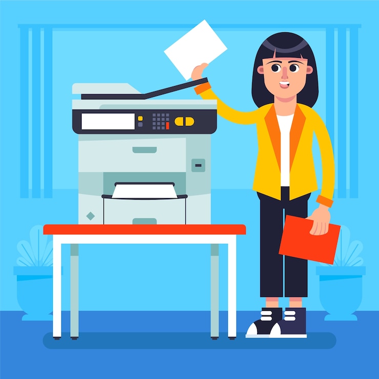 Vector Gratis ilustrasi printer kantor desain datar