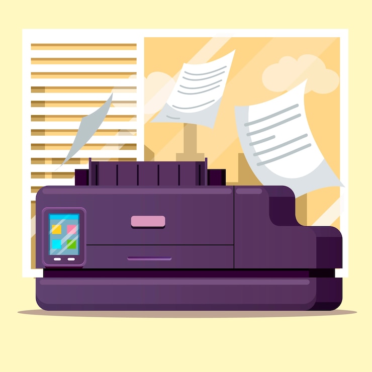 Vector Gratis ilustrasi printer kantor yang digambar tangan