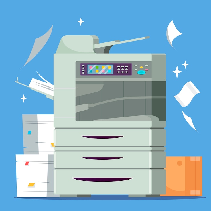 Vector Gratis ilustrasi printer kantor yang digambar tangan