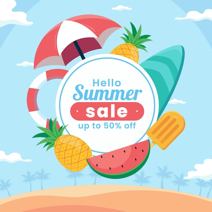 Vector Gratis ilustrasi promo halo musim panas datar