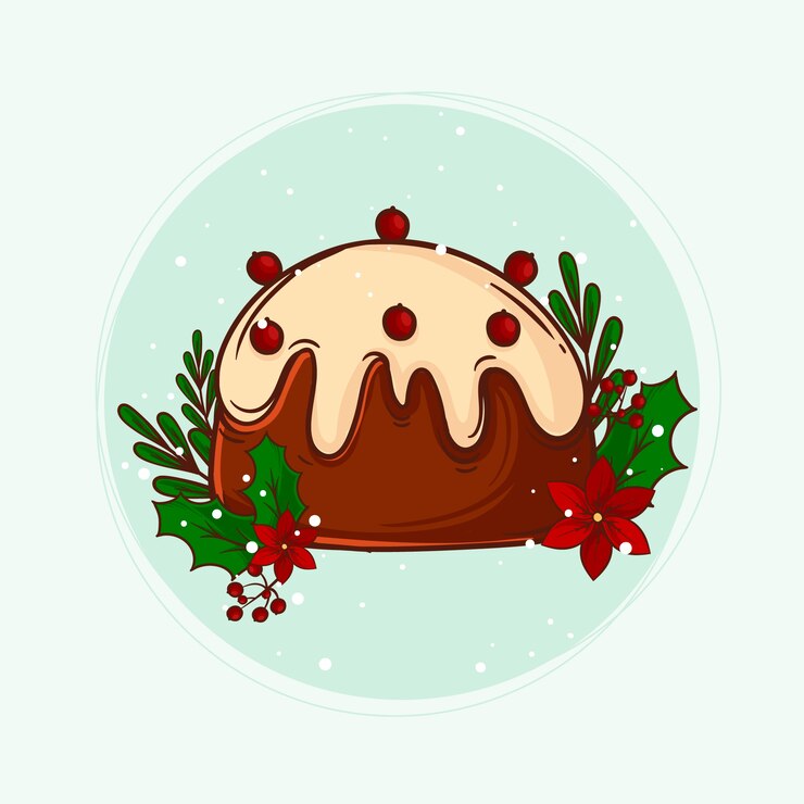 Vector Gratis ilustrasi puding natal digambar tangan