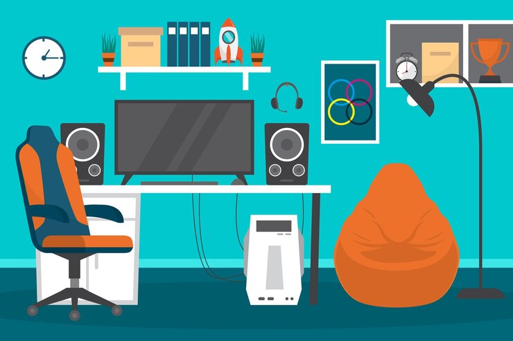 Vector Gratis ilustrasi ruang gamer datar organik