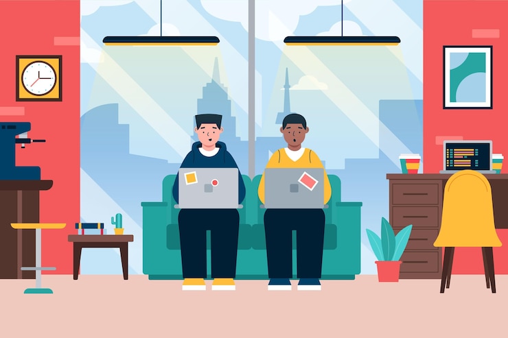 Vector Gratis ilustrasi ruang kerja bersama dengan orang-orang di kantor