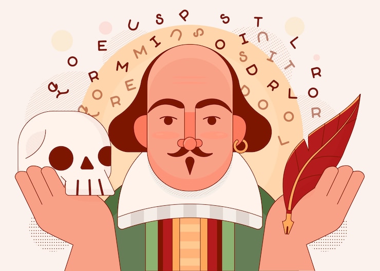 Vector Gratis ilustrasi shakespeare desain datar yang digambar tangan