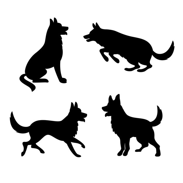 Ilustrasi siluet anjing gembala jerman desain datar