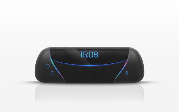 Vector Gratis ilustrasi speaker portabel dengan jam radio digital.