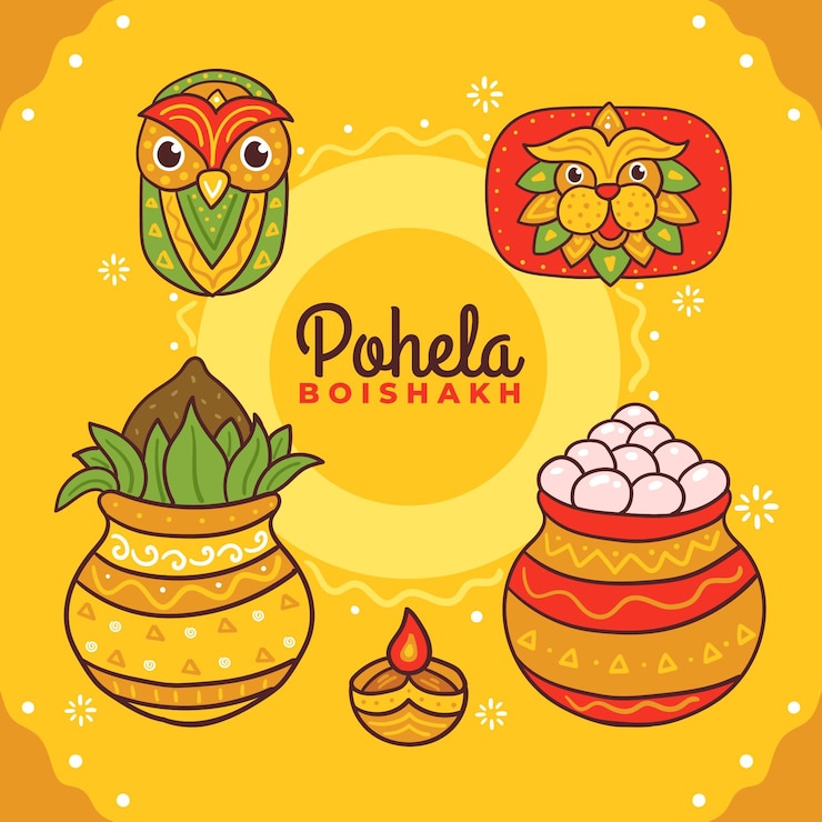 Vector Gratis ilustrasi tahun baru bengali yang digambar tangan