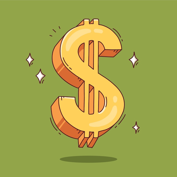 Vector Gratis ilustrasi tanda dolar kartun digambar tangan