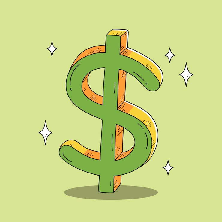 Vector Gratis ilustrasi tanda dolar kartun digambar tangan
