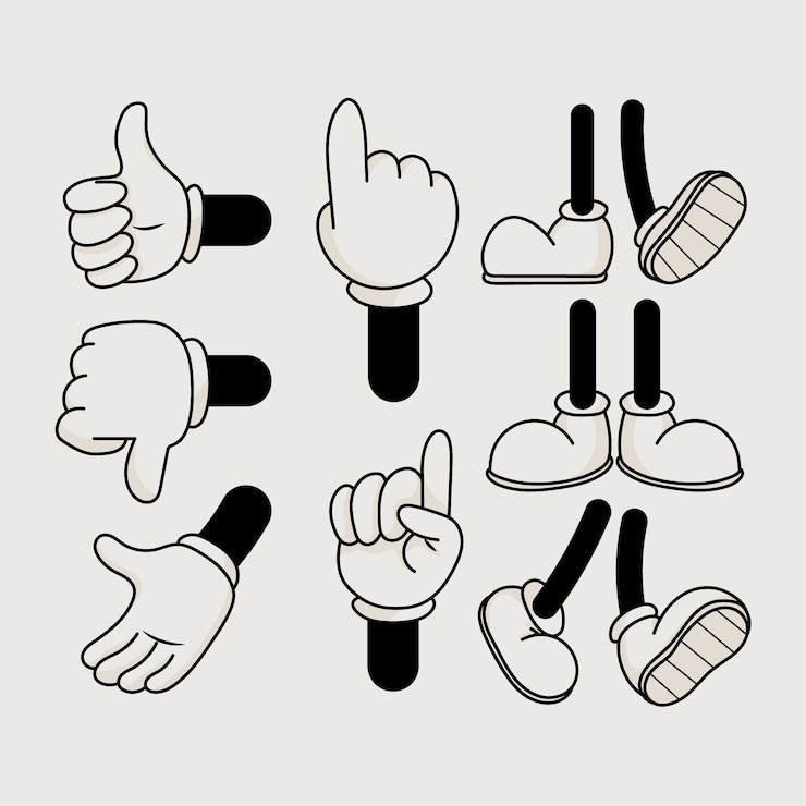 Vector Gratis ilustrasi tangan dan kaki kartun retro yang digambar tangan