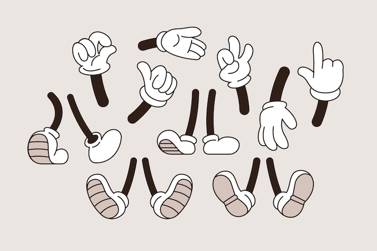 Vector Gratis ilustrasi tangan dan kaki kartun retro yang digambar tangan