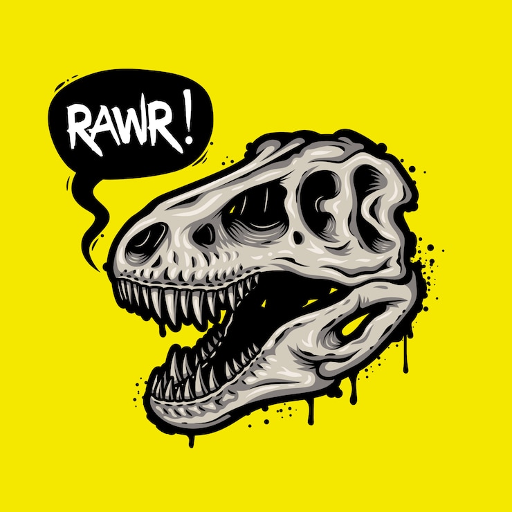 Vector Gratis ilustrasi tengkorak dinosaurus dengan gelembung teks. tyrannosaurus rex. cetakan kaos