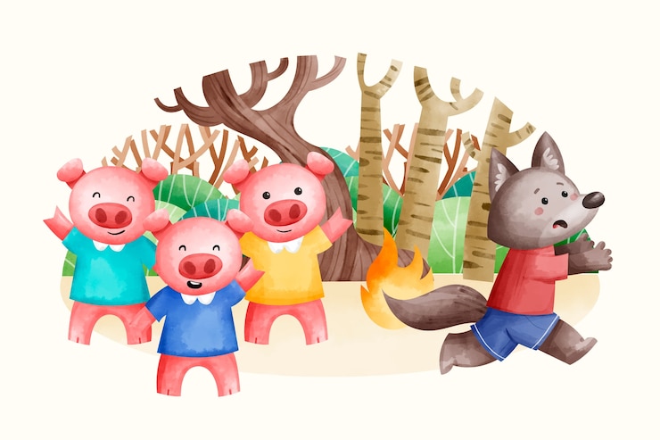 Vector Gratis ilustrasi tiga anak babi cat air
