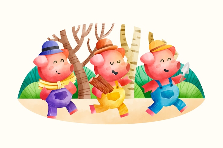 Vector Gratis ilustrasi tiga anak babi cat air