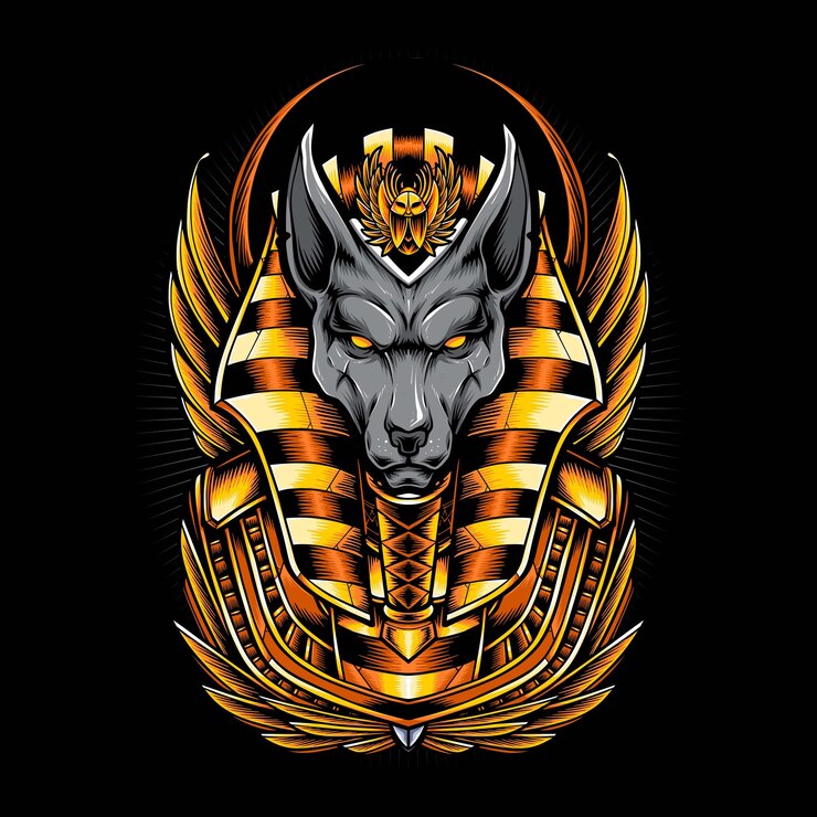 Vector Gratis ilustrasi vektor anubis serigala emas